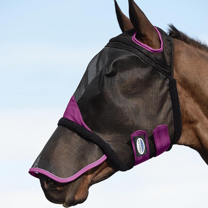 Weatherbeeta ComFITec Durable Mesh Horse Fly Mask with Nose, Black & Purple - Pet's Shop