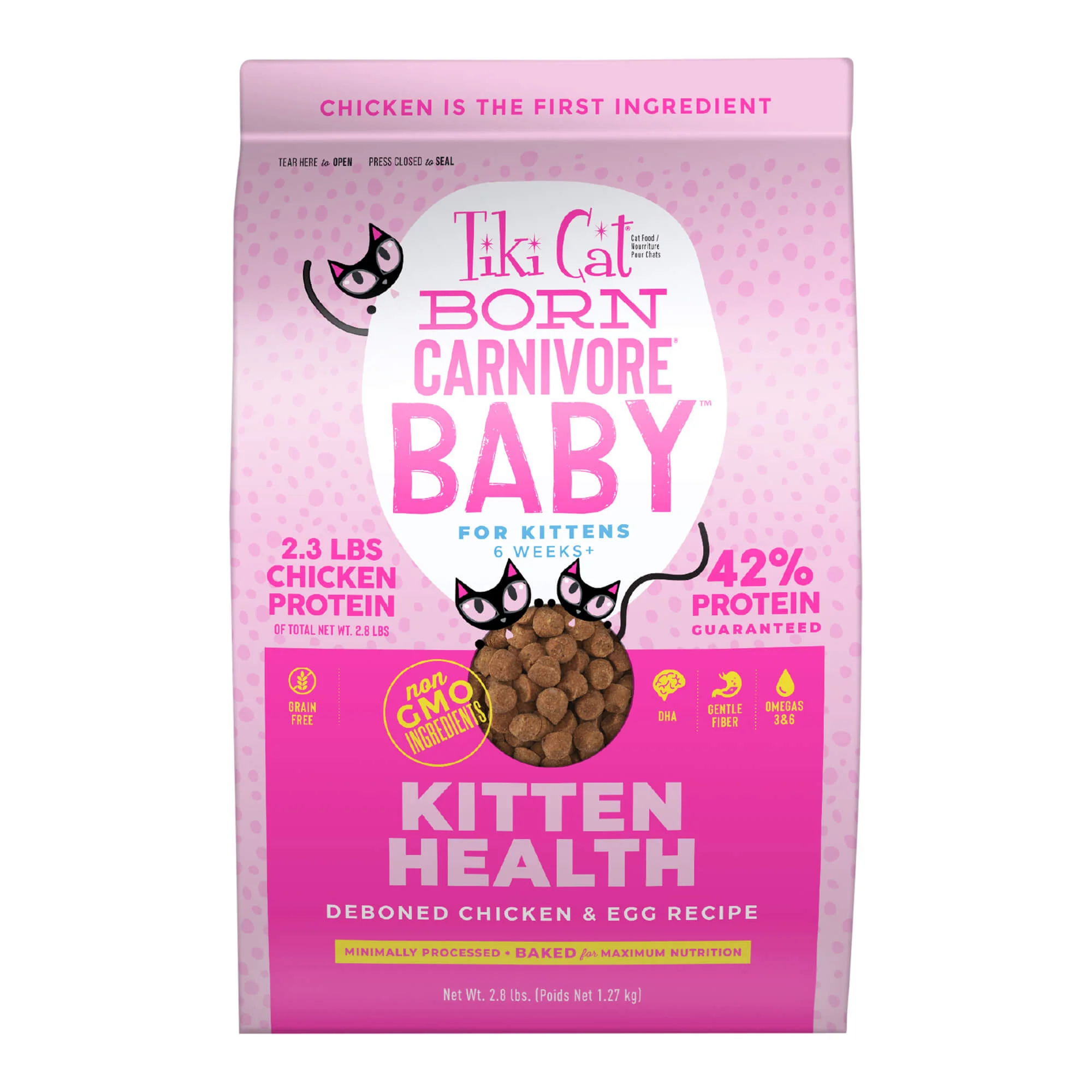 Tiki Cat Born Carnivore Baby Dry Kitten Food, Chicken & Egg, 2.8 lbs Bag - Pet's Shop