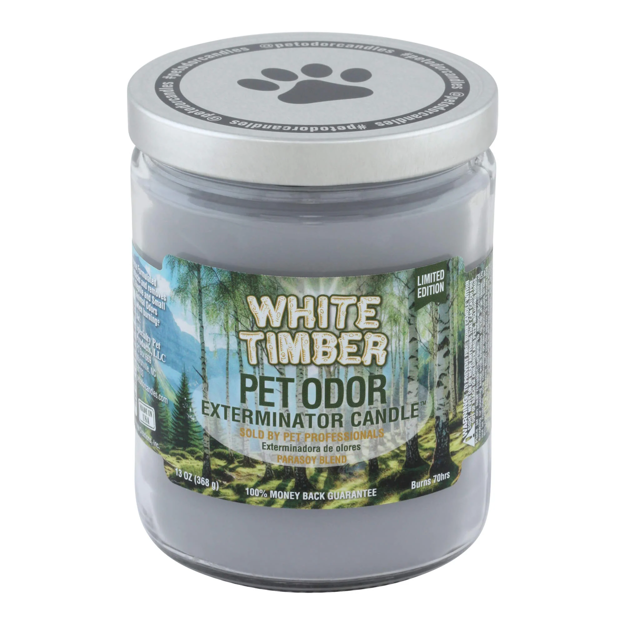 Pet Odor Exterminator Candle, White Timber, 13 oz - Pet's Shop