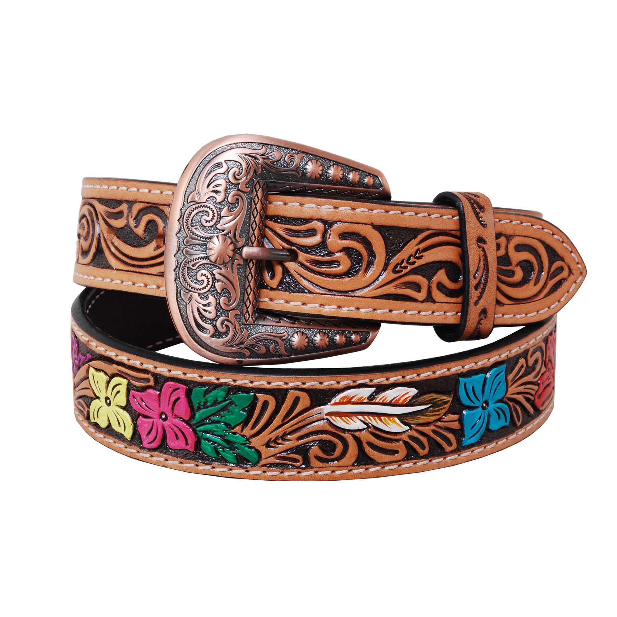 Rafter T Hand Painted & Floral Tooled Belt - Pet's Shop