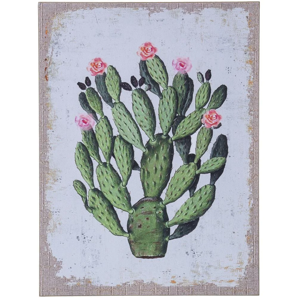 Cactus with Flowers Plank Wall Hanging - Pet's Shop