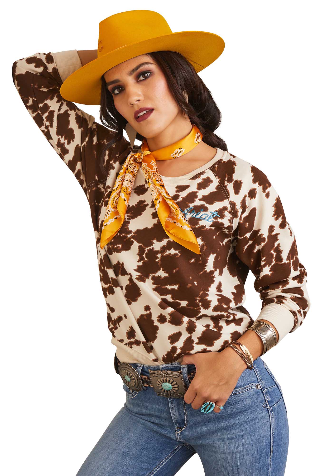 Ariat Women's R.E.A.L. Crew Sweatshirt, Pony Print - Pet's Shop