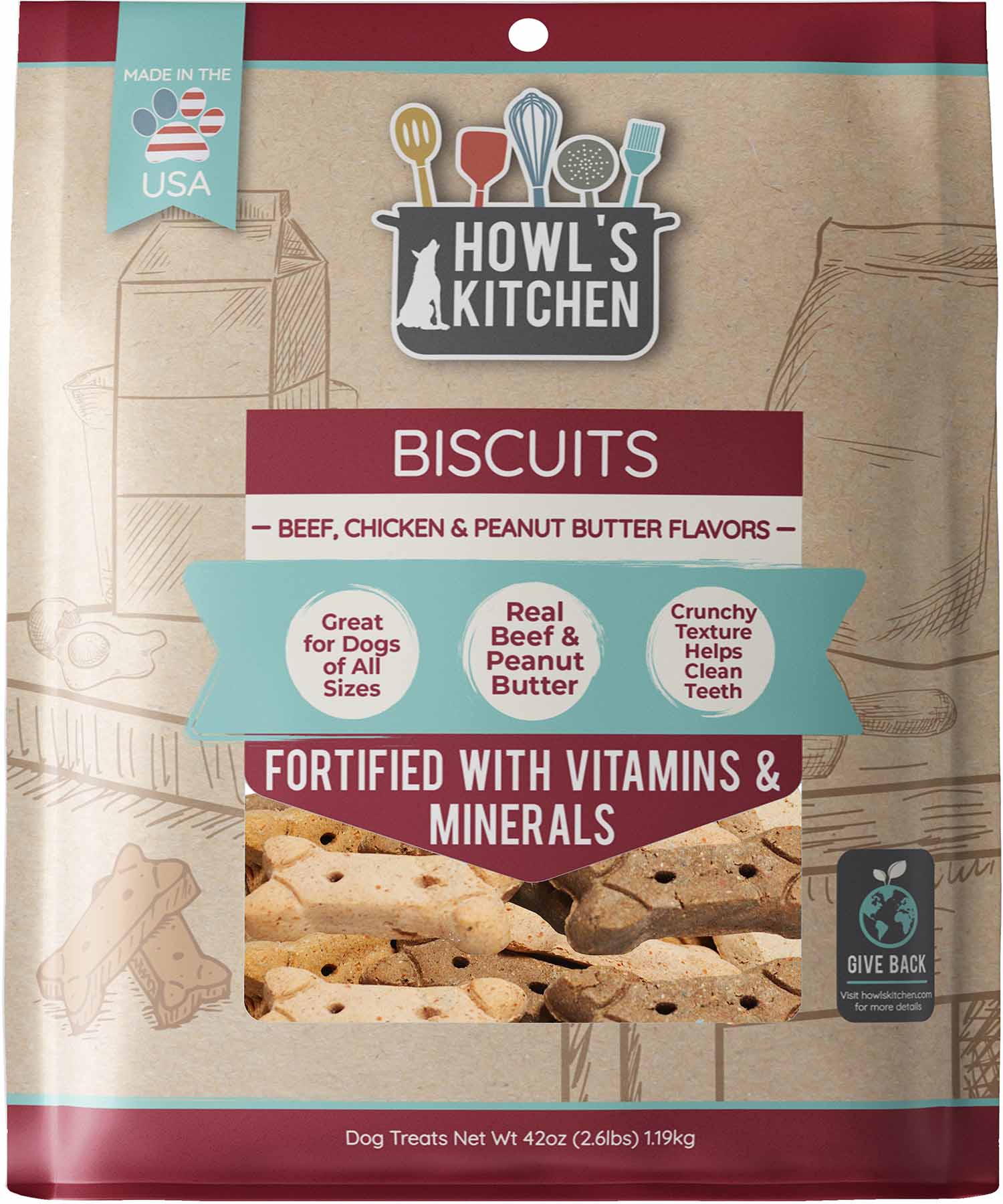 Howl's Kitchen Beef, Chicken and Peanut Butter Biscuits, 2.6 lbs - Pet's Shop