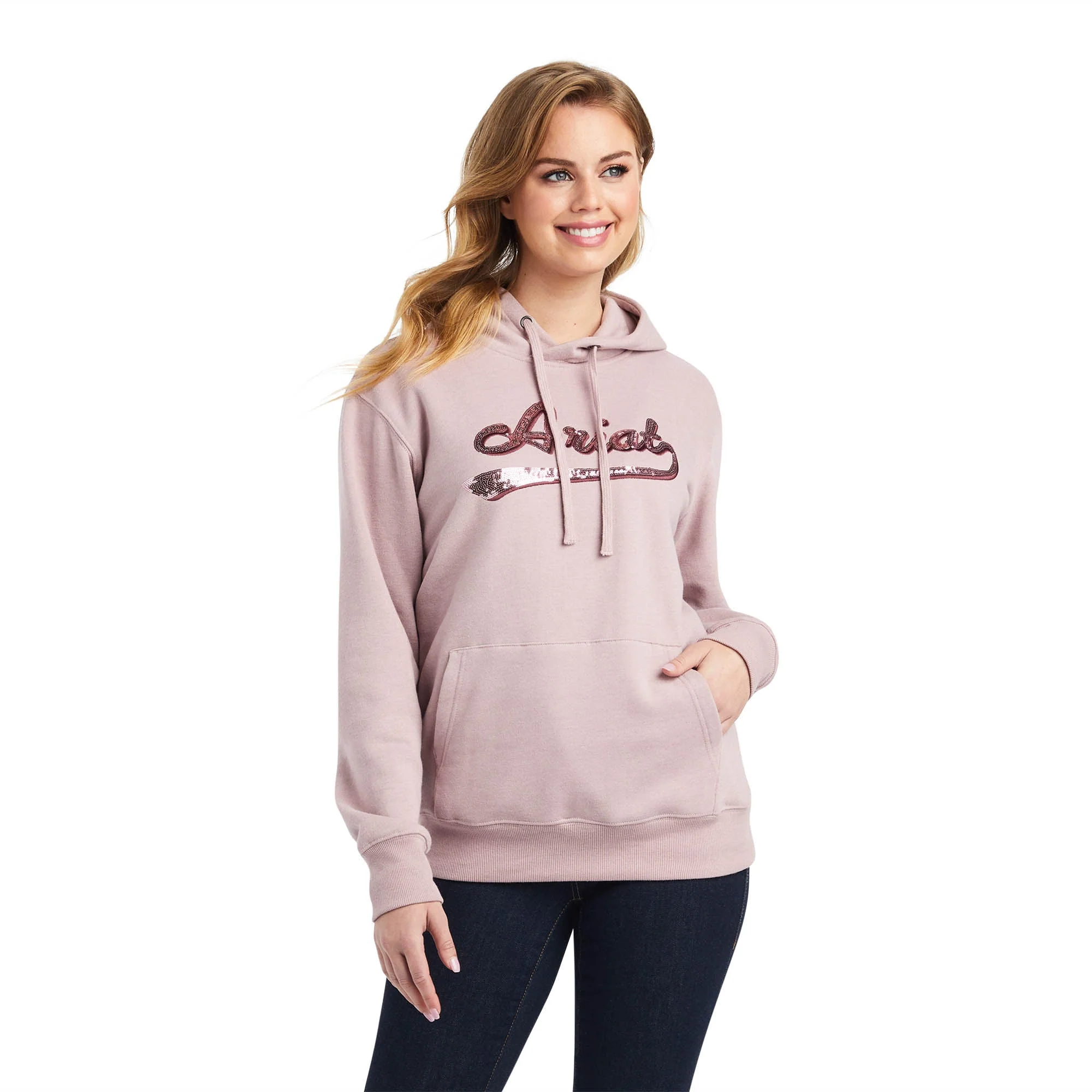 Ariat Women's Real Sequin Logo Hoodie, Rose Heather - Pet's Shop