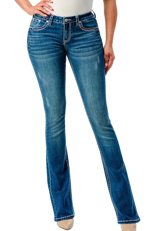 Grace in LA Wing Embroidered Mid Rise Bootcut Jeans - Pet's Shop