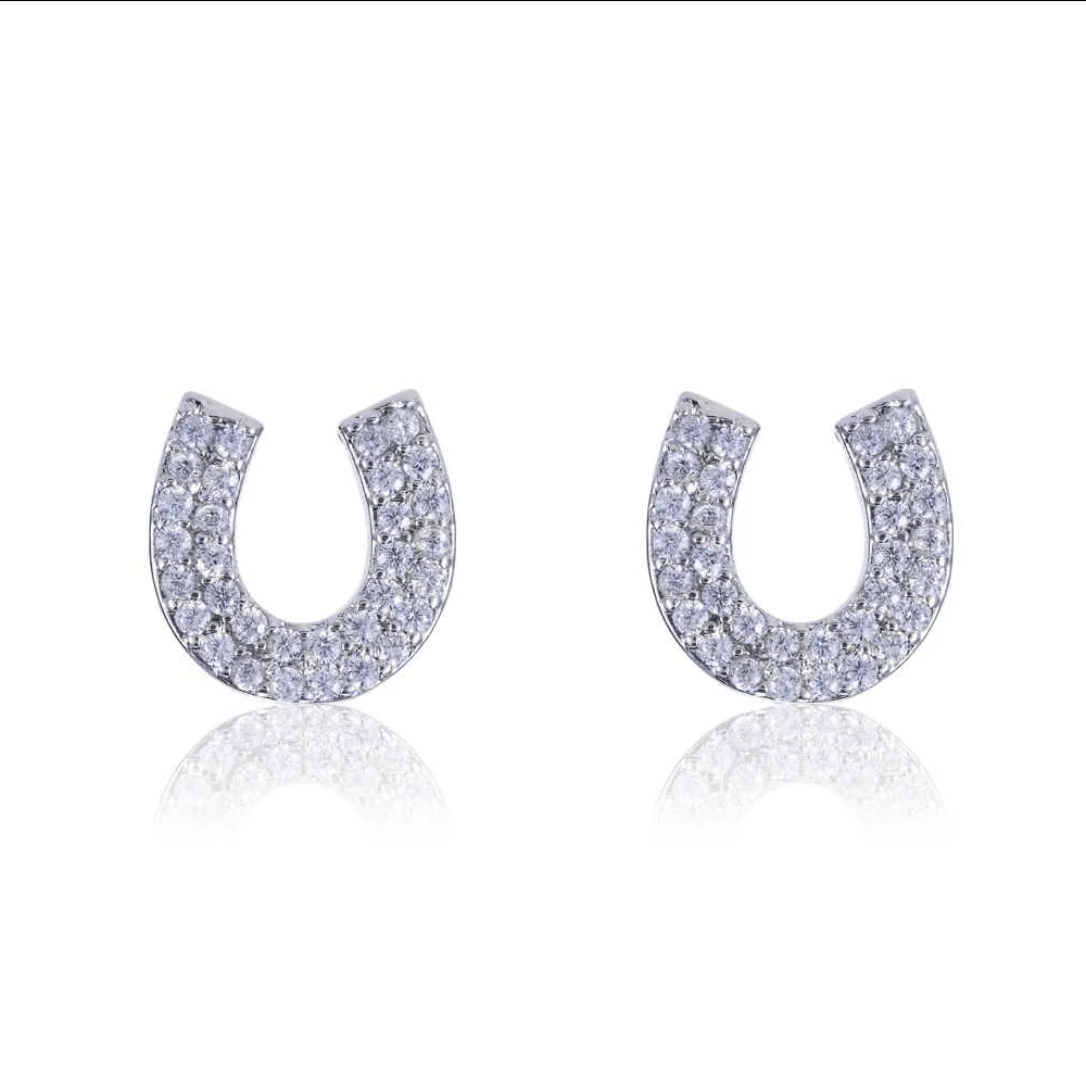 Rhodium & CZ Horseshoe Earrings - Pet's Shop