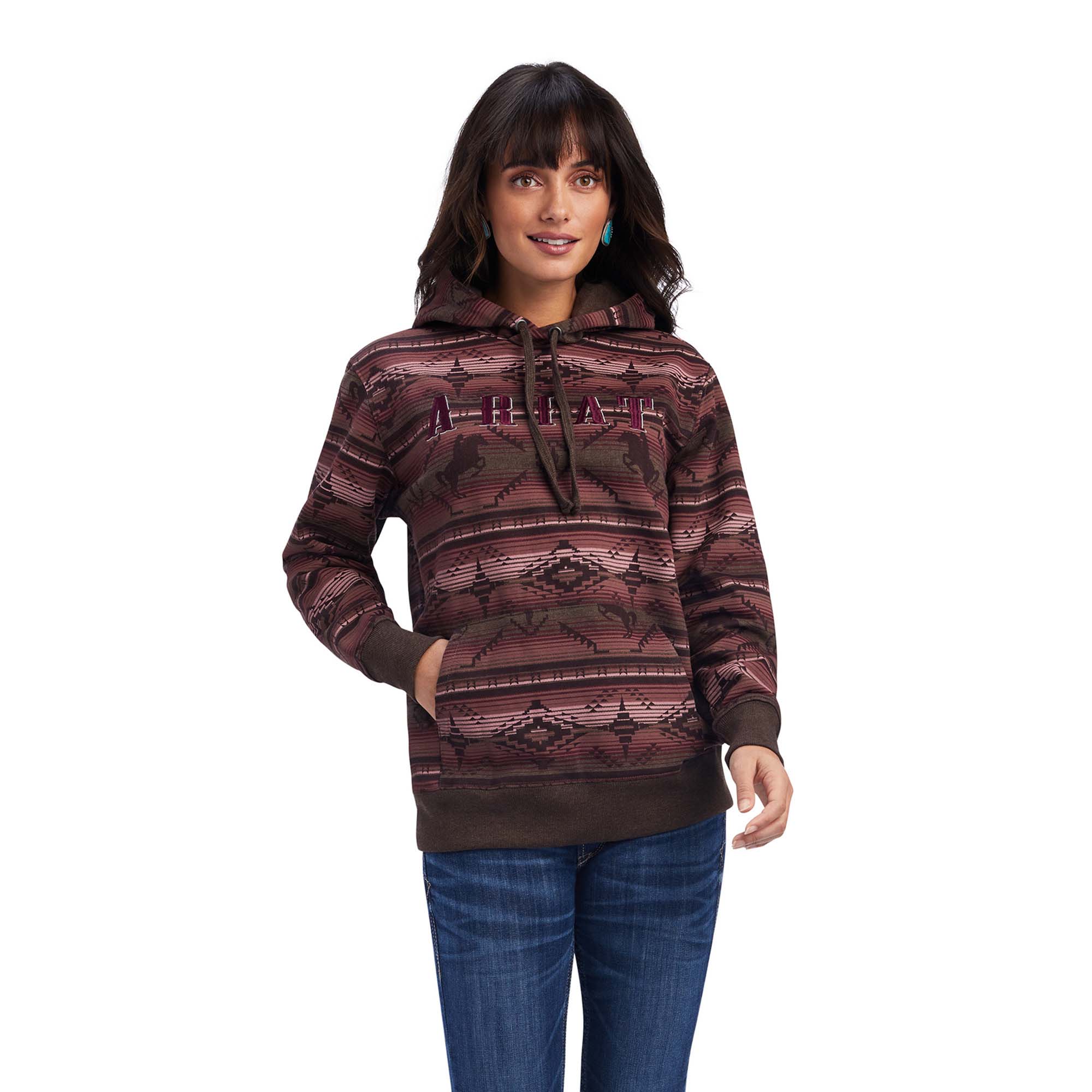 Ariat Women's R.E.A.L. Old West Serape Sweatshirt Hoodie, Mulberry - Pet's Shop