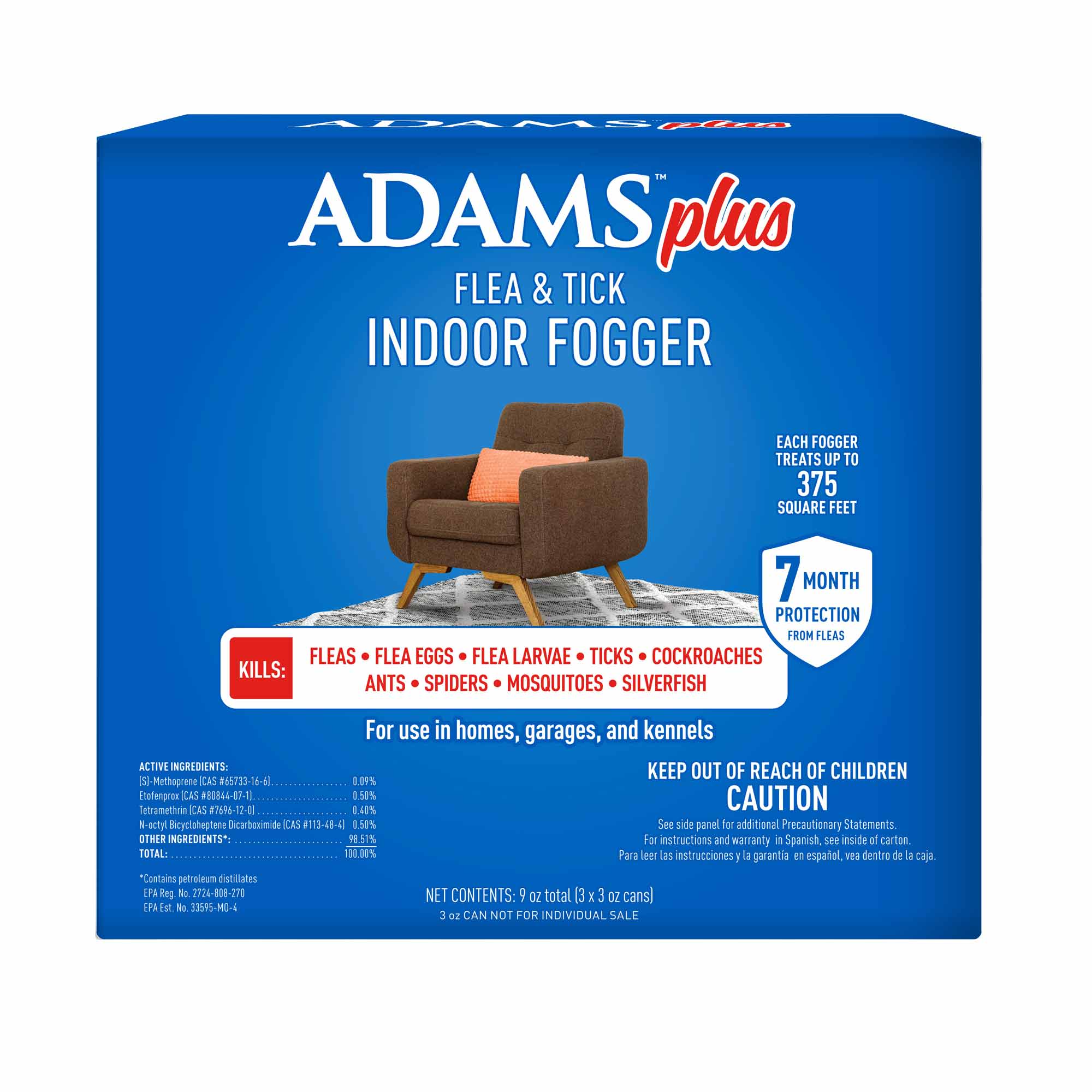 Adams Plus Flea & Tick Indoor Fogger, 3-pk (3 oz each) - Pet's Shop