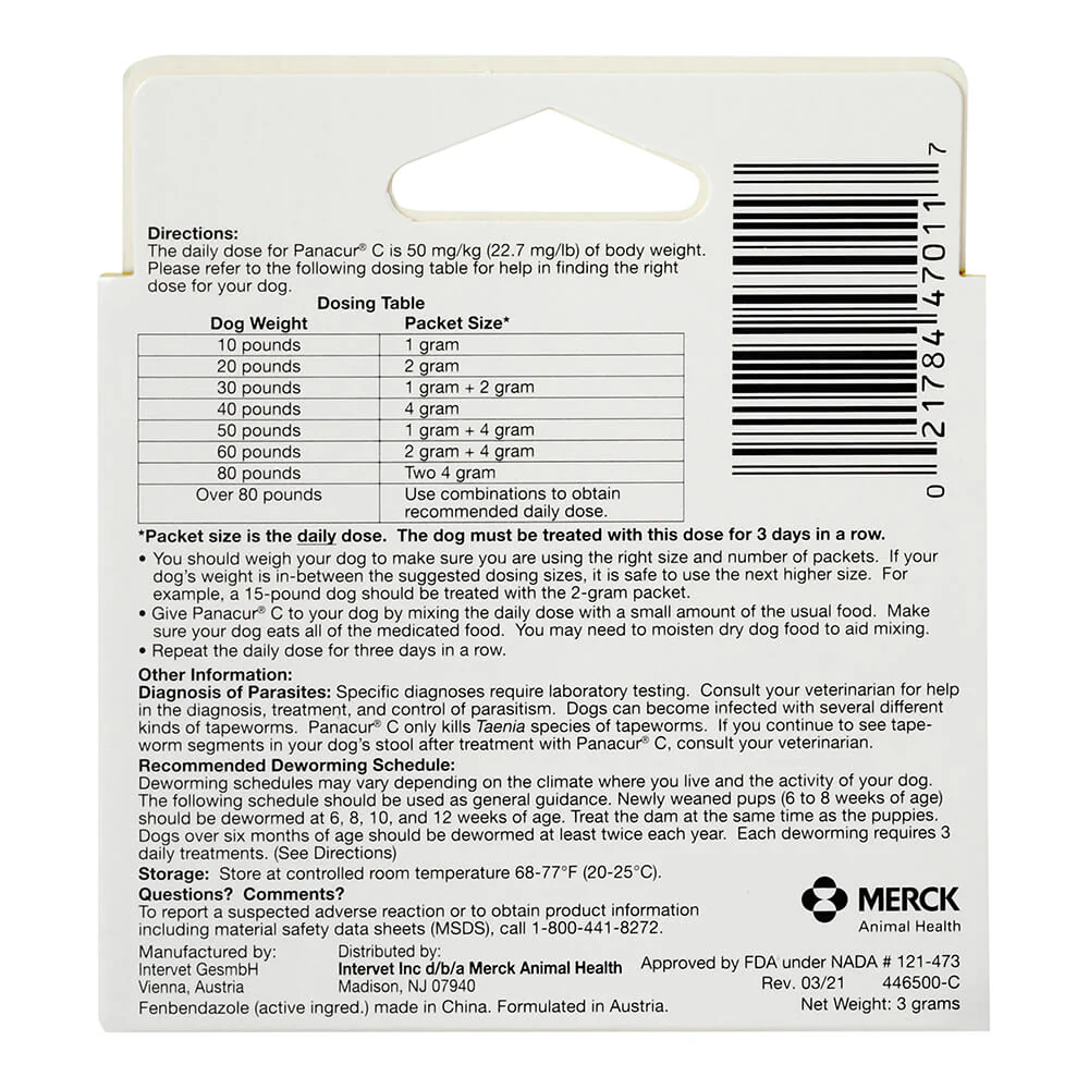 Panacur C Canine Dewormer (Fenbendazole Granules) - Pet's Shop