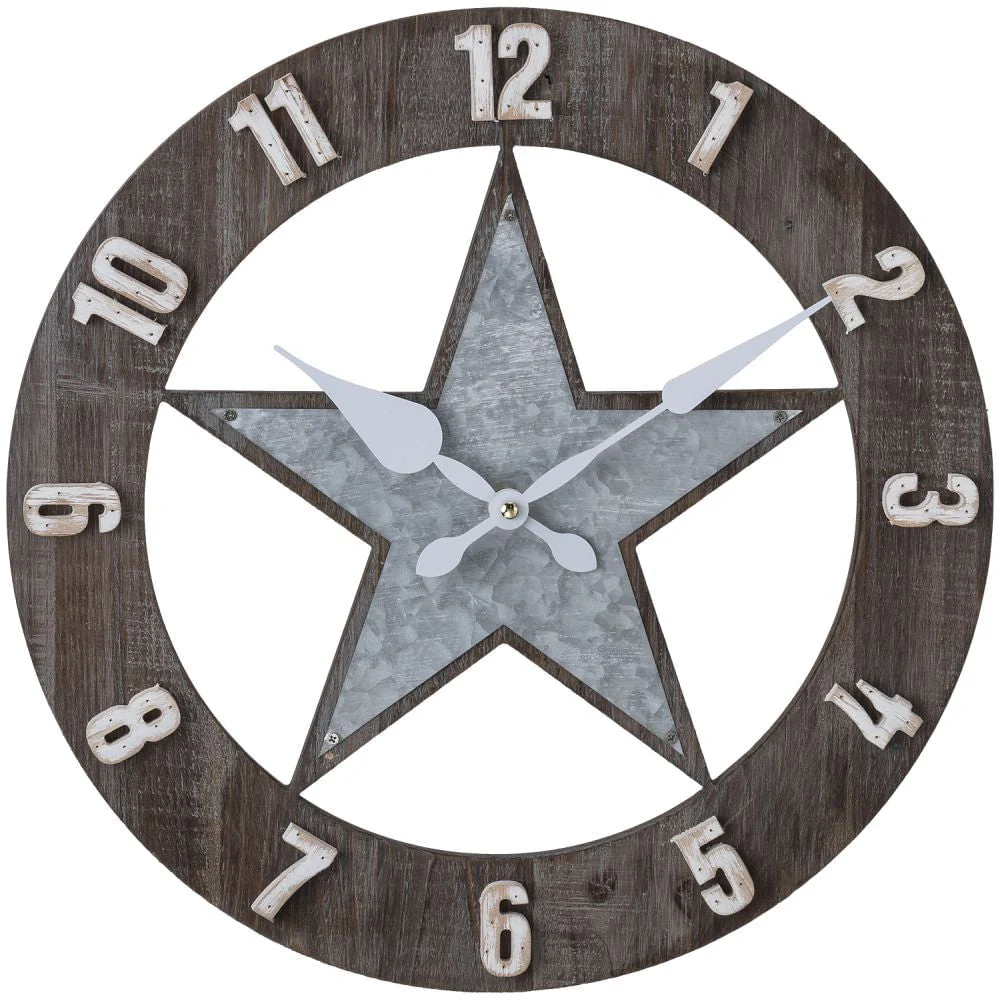 Metal & Wood Star Wall Clock - Pet's Shop