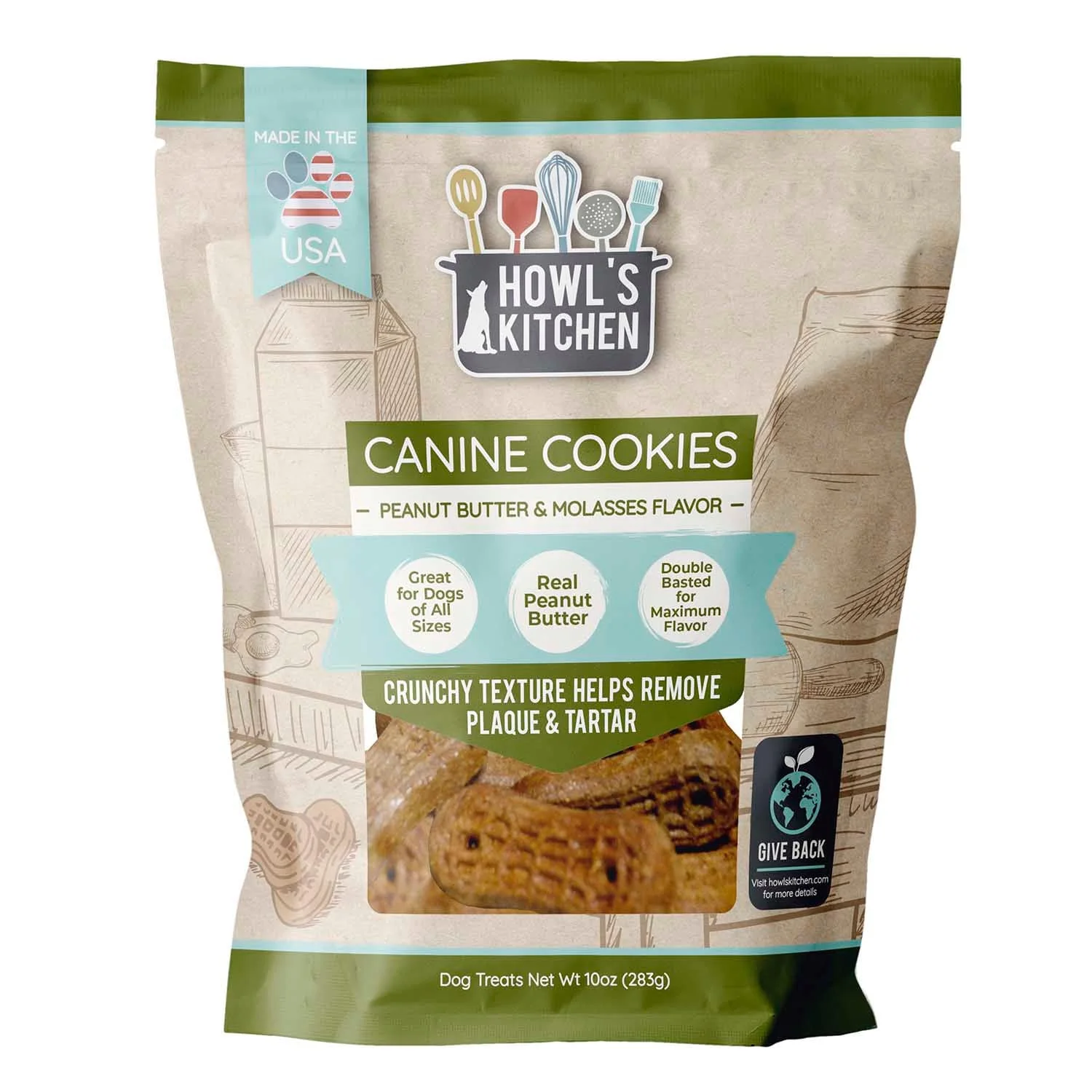 Howl's Kitchen Peanut Butter & Molasses Canine Cookies, 10 oz - Pet's Shop