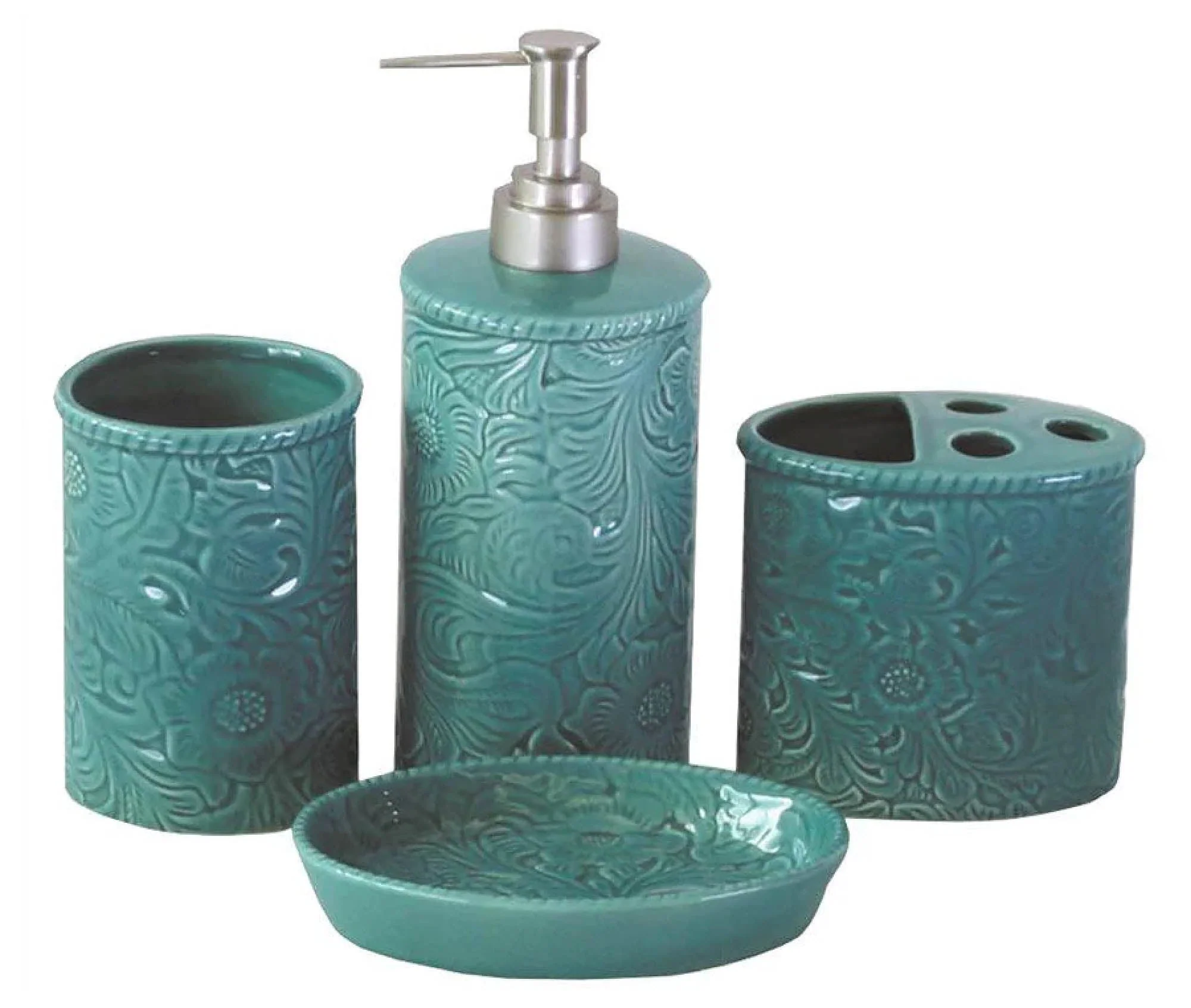 Savannah 4 Piece Bathroom Countertop Accessory Set, Turquoise - Pet's Shop