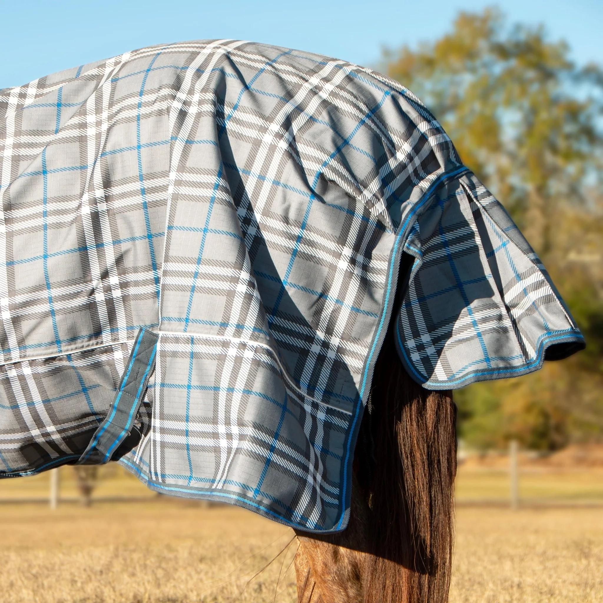 Poplar Head Refuge 1200 Denier Turnout Sheet, 0 Gram, Hamilton Blue & Slate Plaid - Pet's Shop