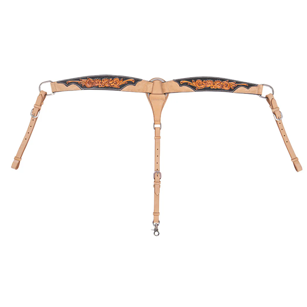 Cody Pro Two-Tone Carved Contoured Breast Collar with Floral Tooling - Pet's Shop