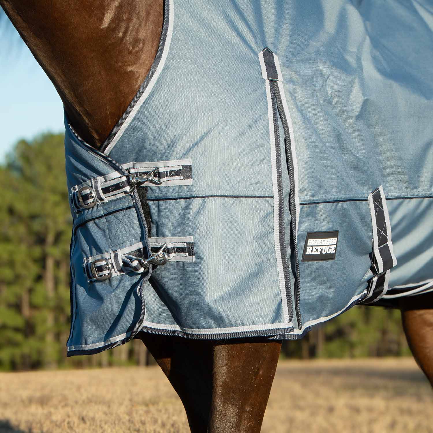 Poplar Head Refuge 1200 Denier Turnout Blanket with High Neck, 240 Gram, Hamilton Blue - Pet's Shop