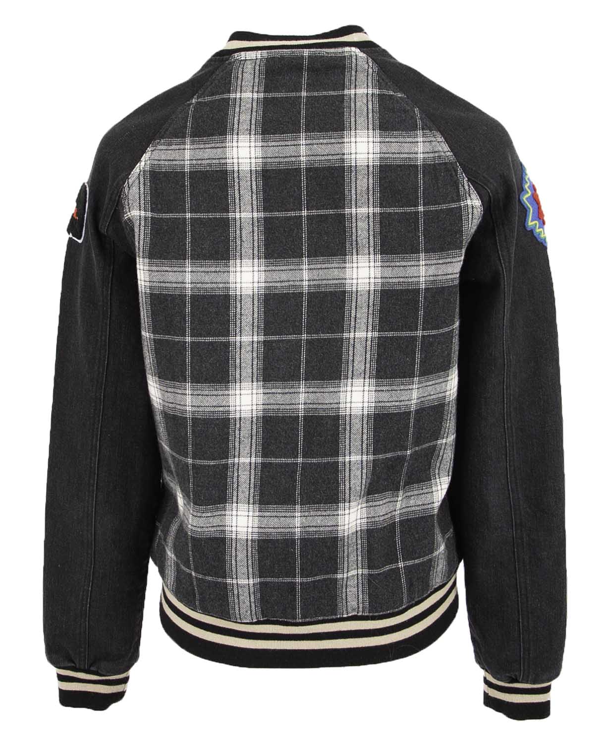 STS Ladies' Black Plaid Varsity Jacket with Patches - Pet's Shop