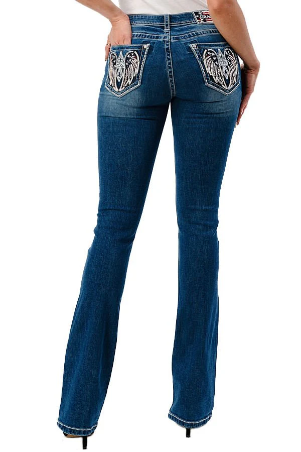 Grace in LA Americana Wing Embellished Mid Rise Bootcut Jeans - Pet's Shop