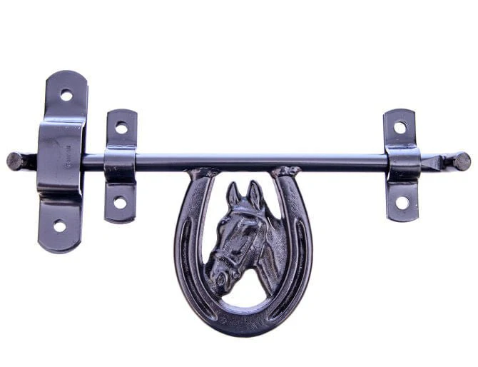Fancy Horse Head Barn Door Latch, Black - Pet's Shop