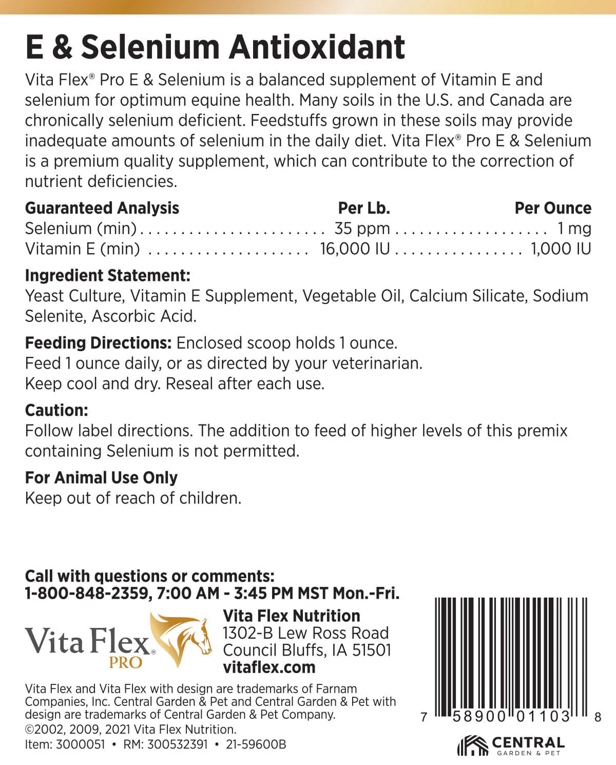 Vita Flex E and Selenium Supplement for Horses, Balanced Essential Antioxidants - Pet's Shop