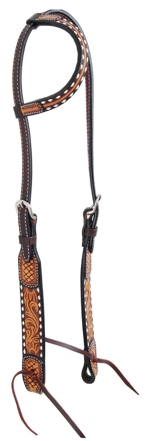 Rafter T Tooled Sunflower w/ Buckstitch One Ear Headstall - Pet's Shop