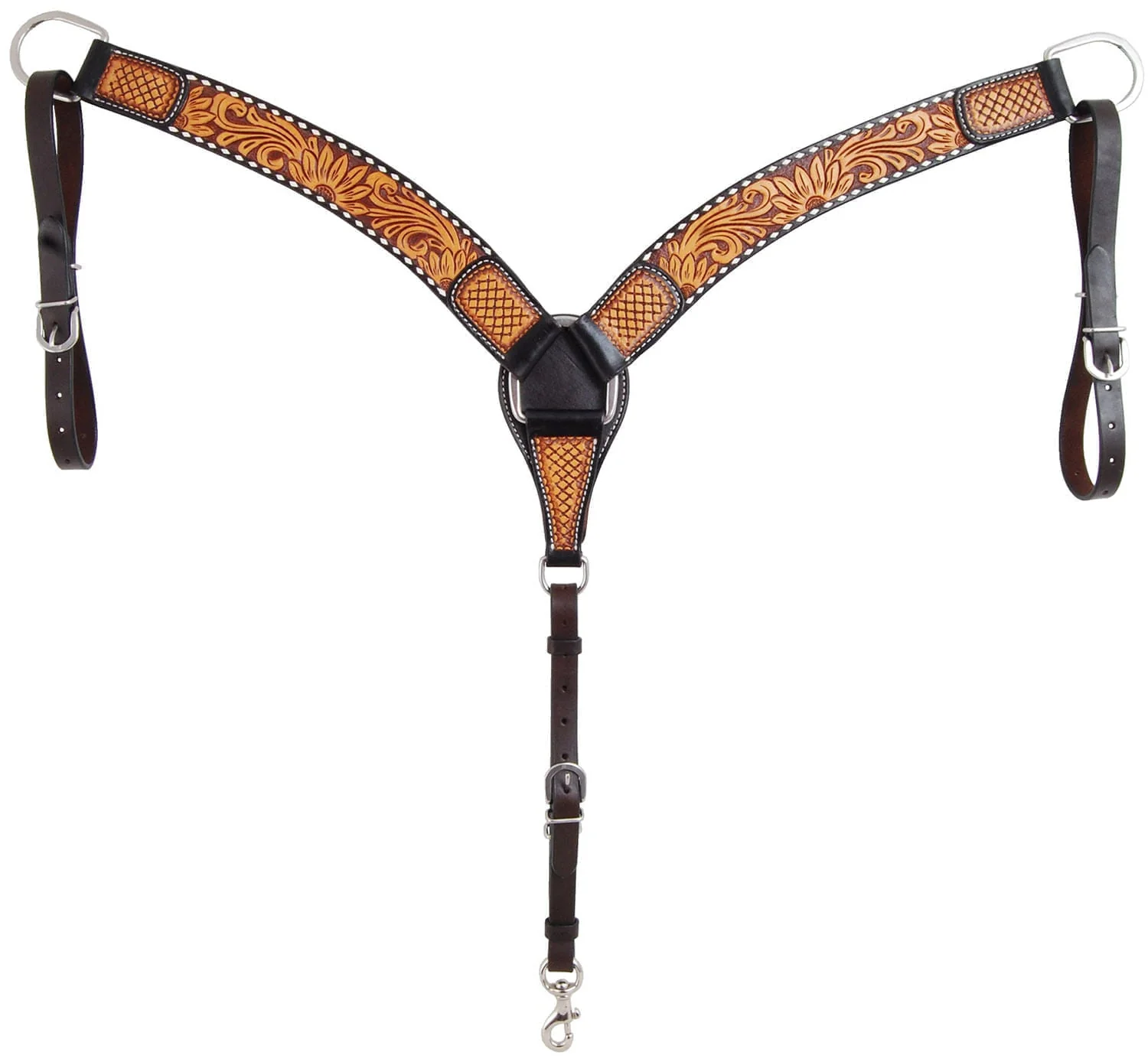 Rafter T Tooled Sunflower w/ Buckstitch Contoured Breast Collar - Pet's Shop