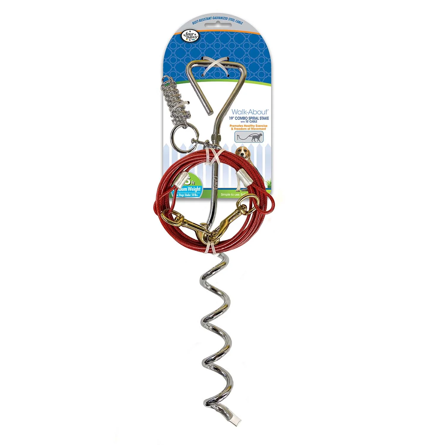 Walk About Tie-Out Dog Spiral Stake, Silver - Pet's Shop