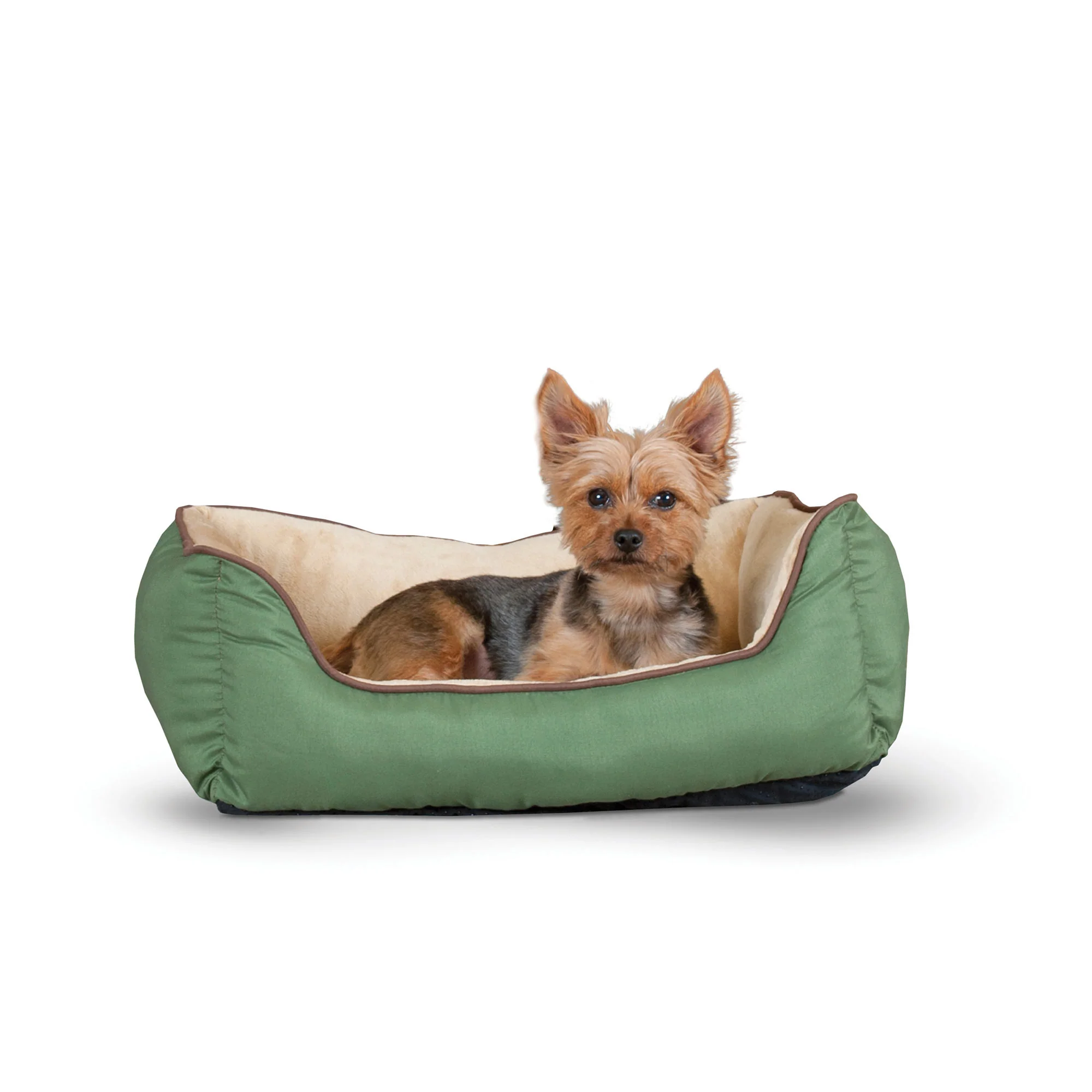 K&H Pet Products Self-Warming Lounge Sleeper Pet Bed, Sage/Tan, Small, 16