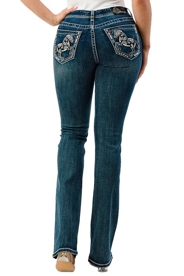 Grace in LA Horse Embroidered Mid Rise Bootcut Jeans - Pet's Shop