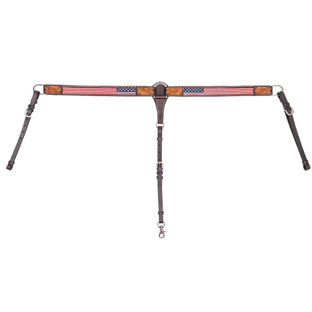 Cody Pro Stars & Stripes Breast Collar with Floral Tooling - Pet's Shop