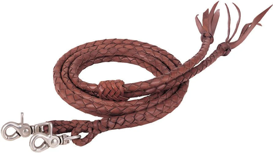 Round Braided Latigo Split Reins, 1/2