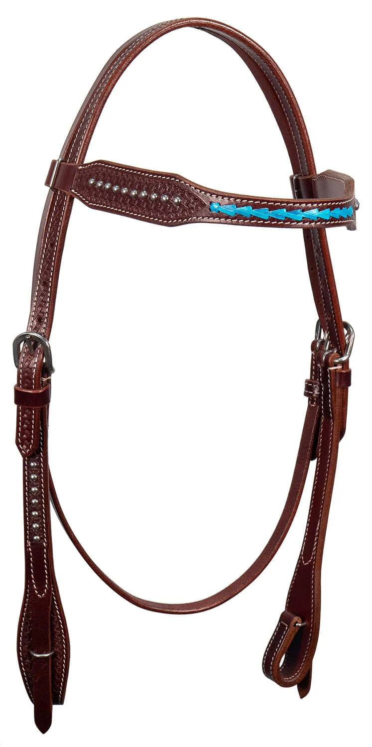 Buffalo Leather Turquoise Laced Browband Headstall - Pet's Shop
