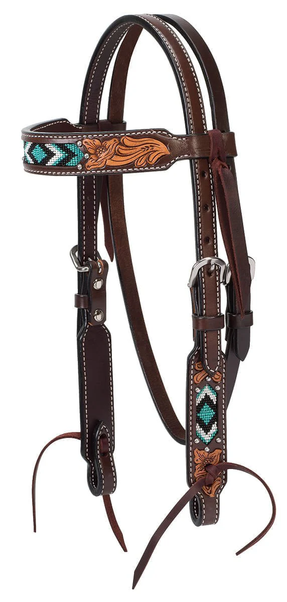 Weaver Turquoise Cross Two Toned Pony Browband Headstall - Pet's Shop