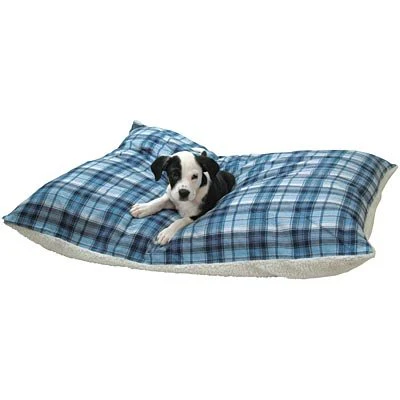 Flannel Sherpa Pet Bed, Blue Plaid - Pet's Shop