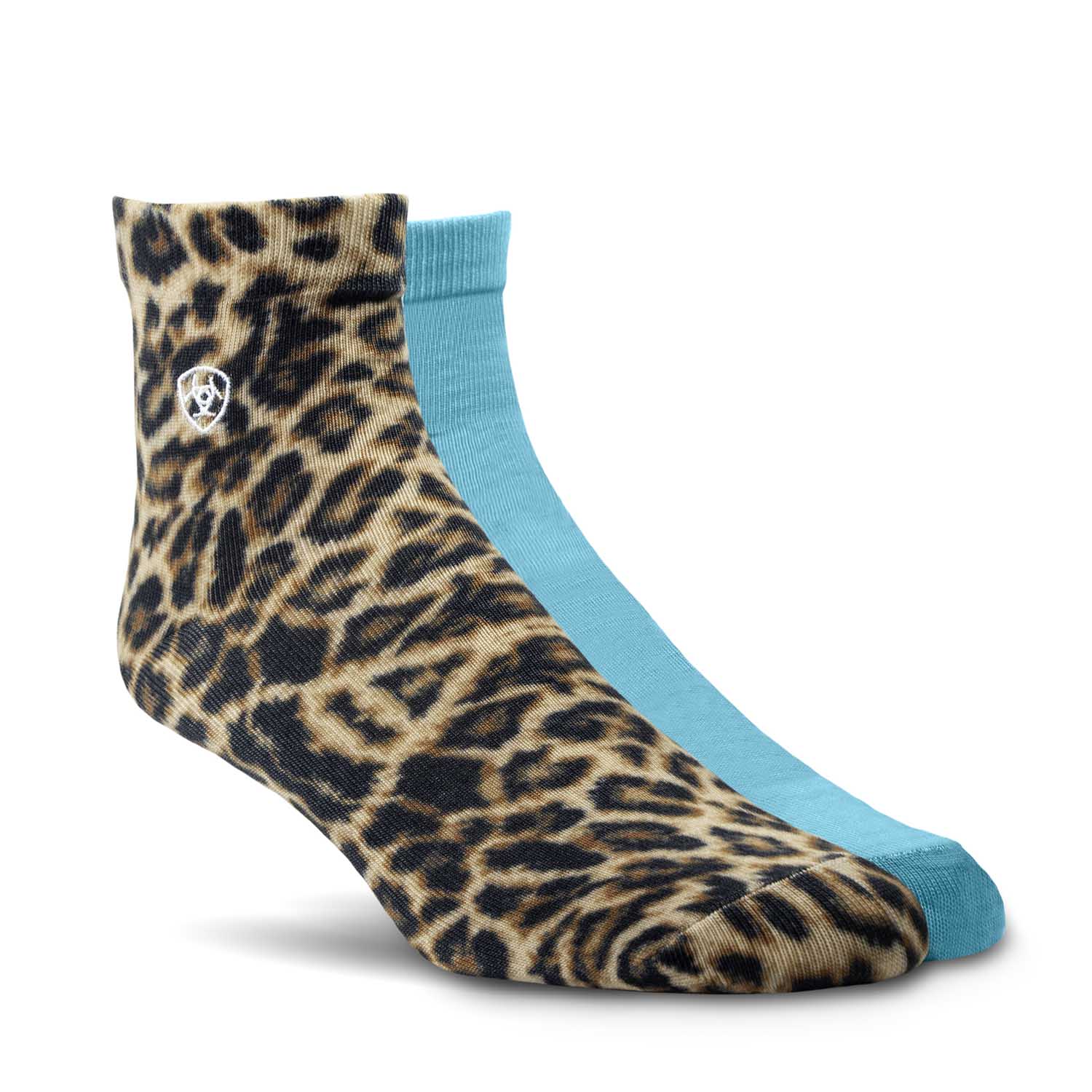 Ariat Wild Thing Ankle Socks, 2 Pair Pack, Leopard/Sky Blue - Pet's Shop