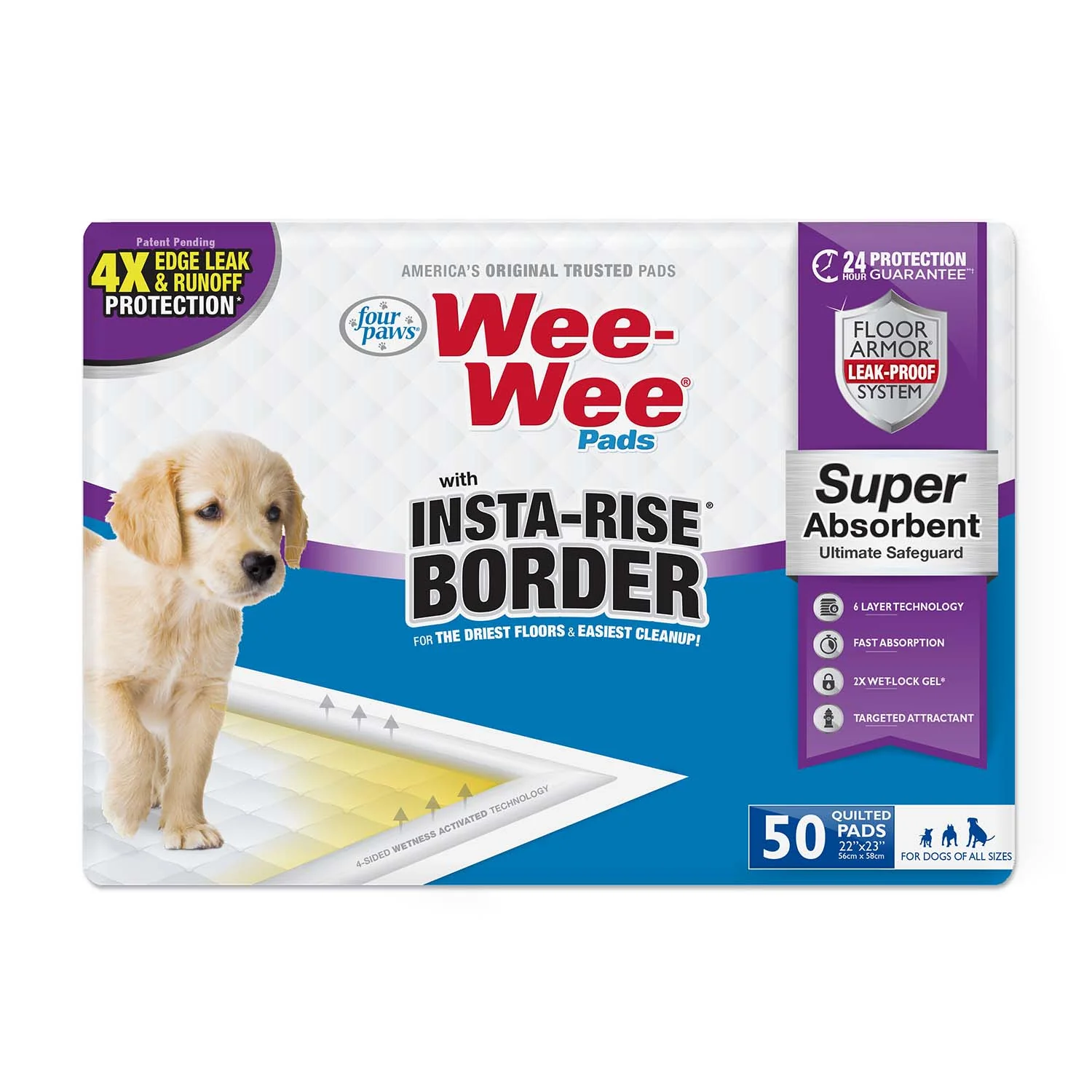 Wee-Wee Super Absorbent Dog Pee Pads with Insta-Rise Border - Pet's Shop