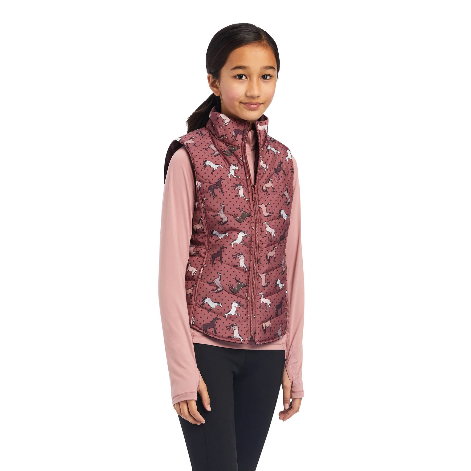Ariat Girls Bella Reversible Vest, Wild Ponies, Mulberry - Pet's Shop