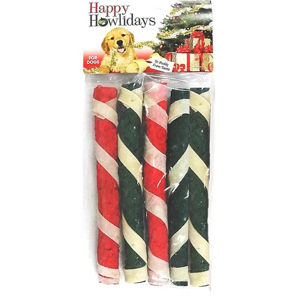 Holiday Beefhide Munchy Sticks with Wrap, 5-pk - Pet's Shop