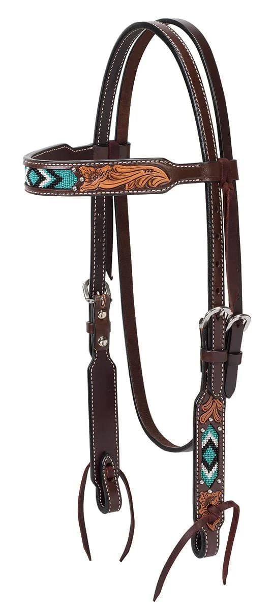 Weaver Turquoise Cross Two Toned Browband Headstall - Pet's Shop