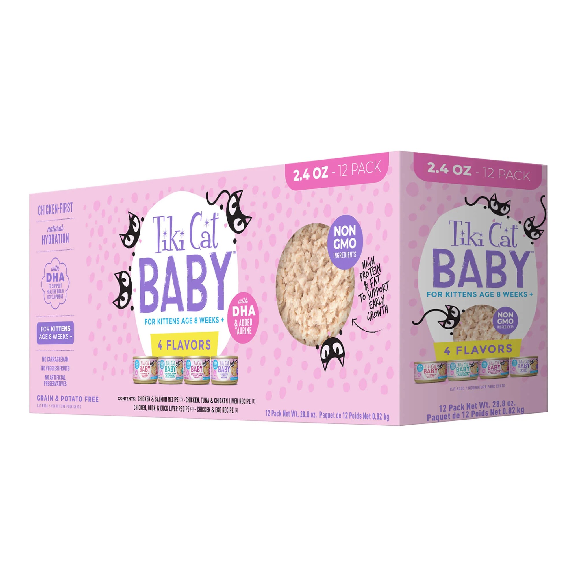 Tiki Cat Baby, Wet Kitten Food, Shreds, Variety Pack, 2.4 oz Cans, 12 ct - Pet's Shop