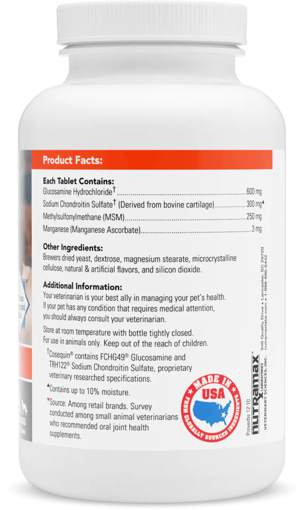 Nutramax Cosequin Maximum Strength Joint Health Plus MSM Supplement for Dogs, Chewable Tablets - Pet's Shop