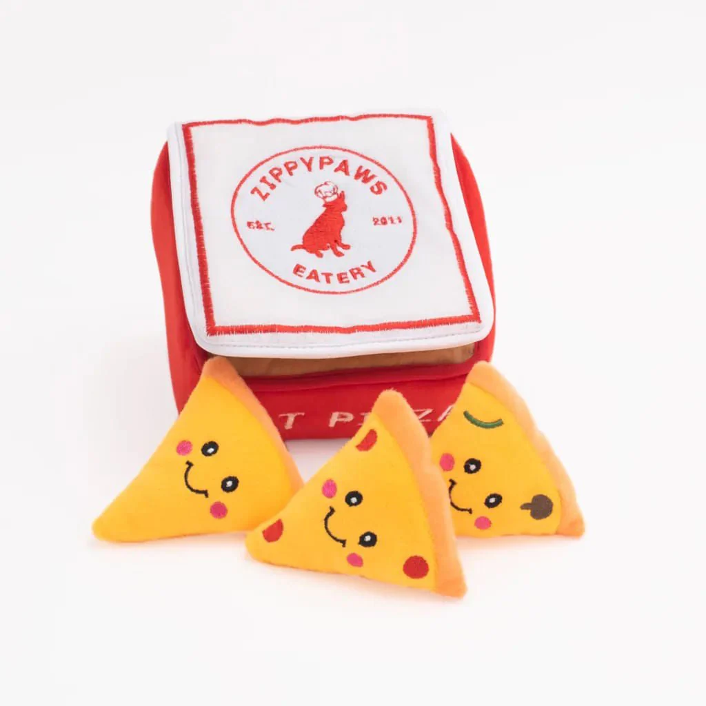 Zippy Burrow 4 Piece Pizza Box Squeaker Dog Toy - Pet's Shop