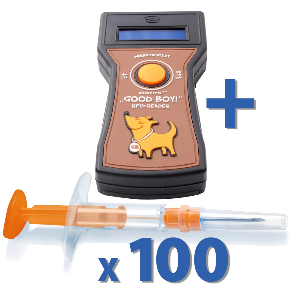 Good Boy Microchip Scanner Kit with 100 Adeqid Microchips - Pet's Shop