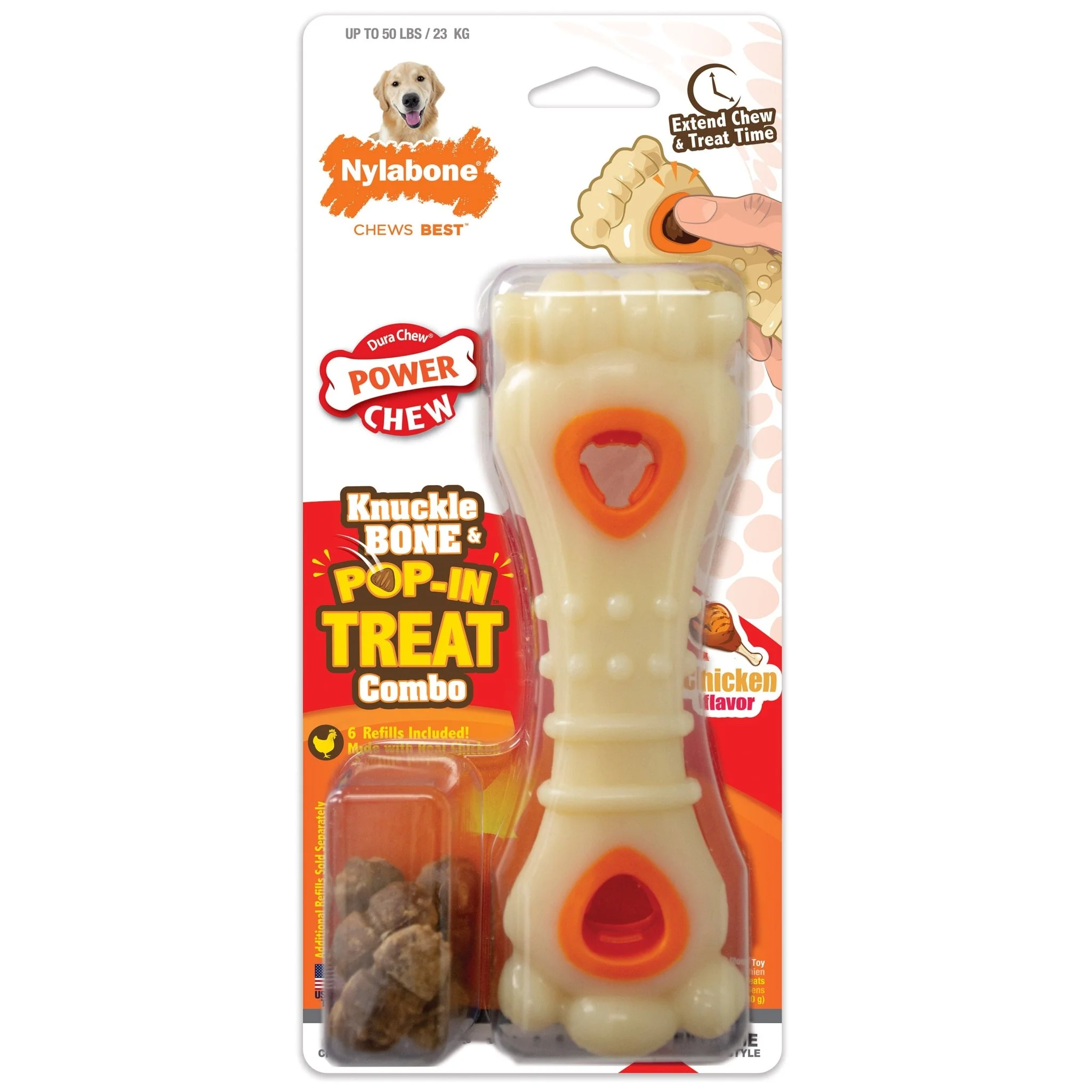 Power Chew Knuckle Bone & Pop-In Treat Toy Combo, Chicken, Large/Giant, Up to 50 lbs. - Pet's Shop