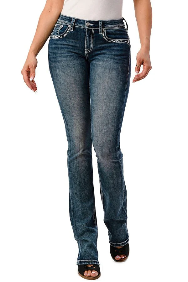 Grace in LA Cactus Embellished Mid Rise Bootcut Jeans - Pet's Shop