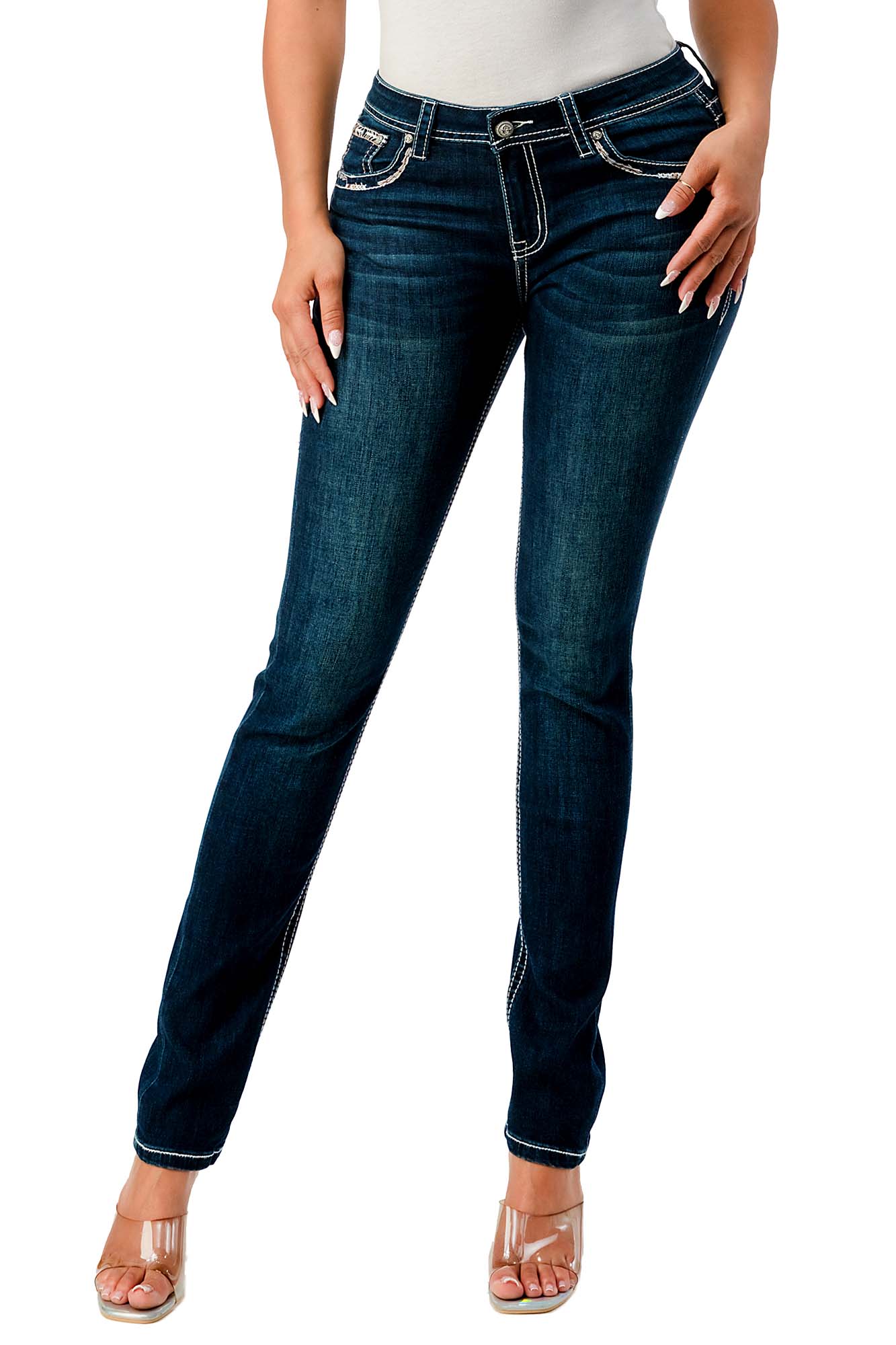Grace in LA Steer Head Embellished Mid Rise Skinny Jeans - Pet's Shop