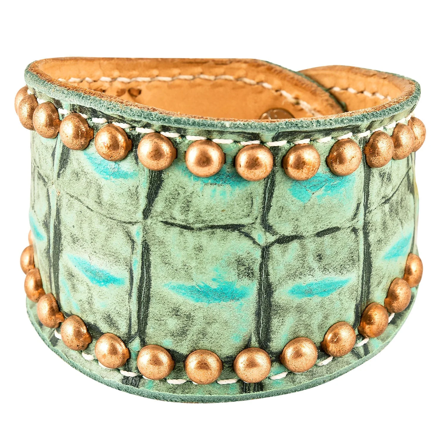 Turquoise Gator Cuff with Brass Spots - Pet's Shop
