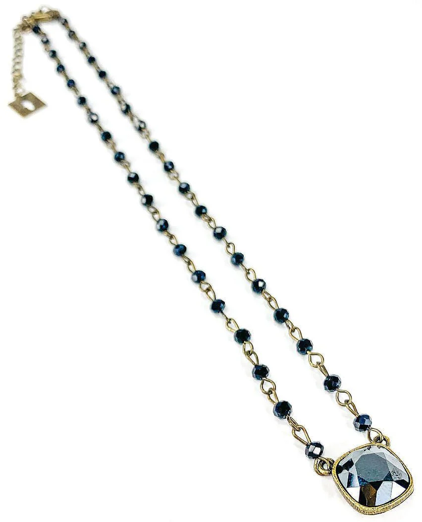 Pink Panache Cushion Cut Black Crystal Necklace - Pet's Shop