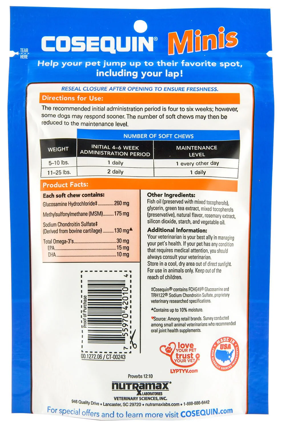 Nutramax Cosequin Minis - Maximum Strength with MSM Plus Omega-3's - Pet's Shop