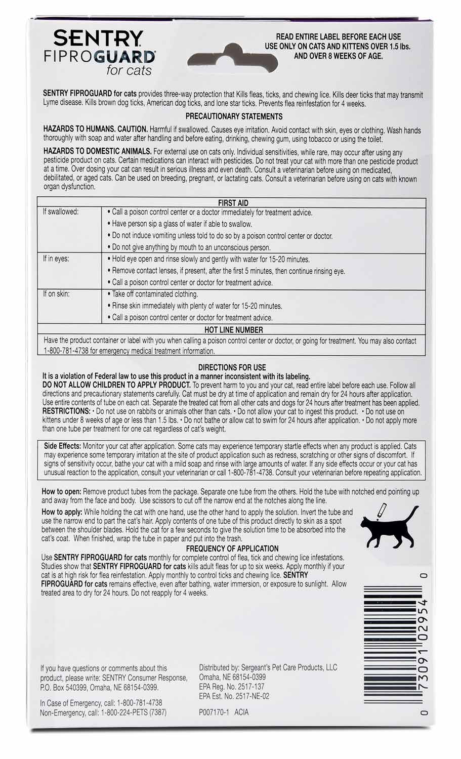 Sentry FiproGuard for Cats - Pet's Shop