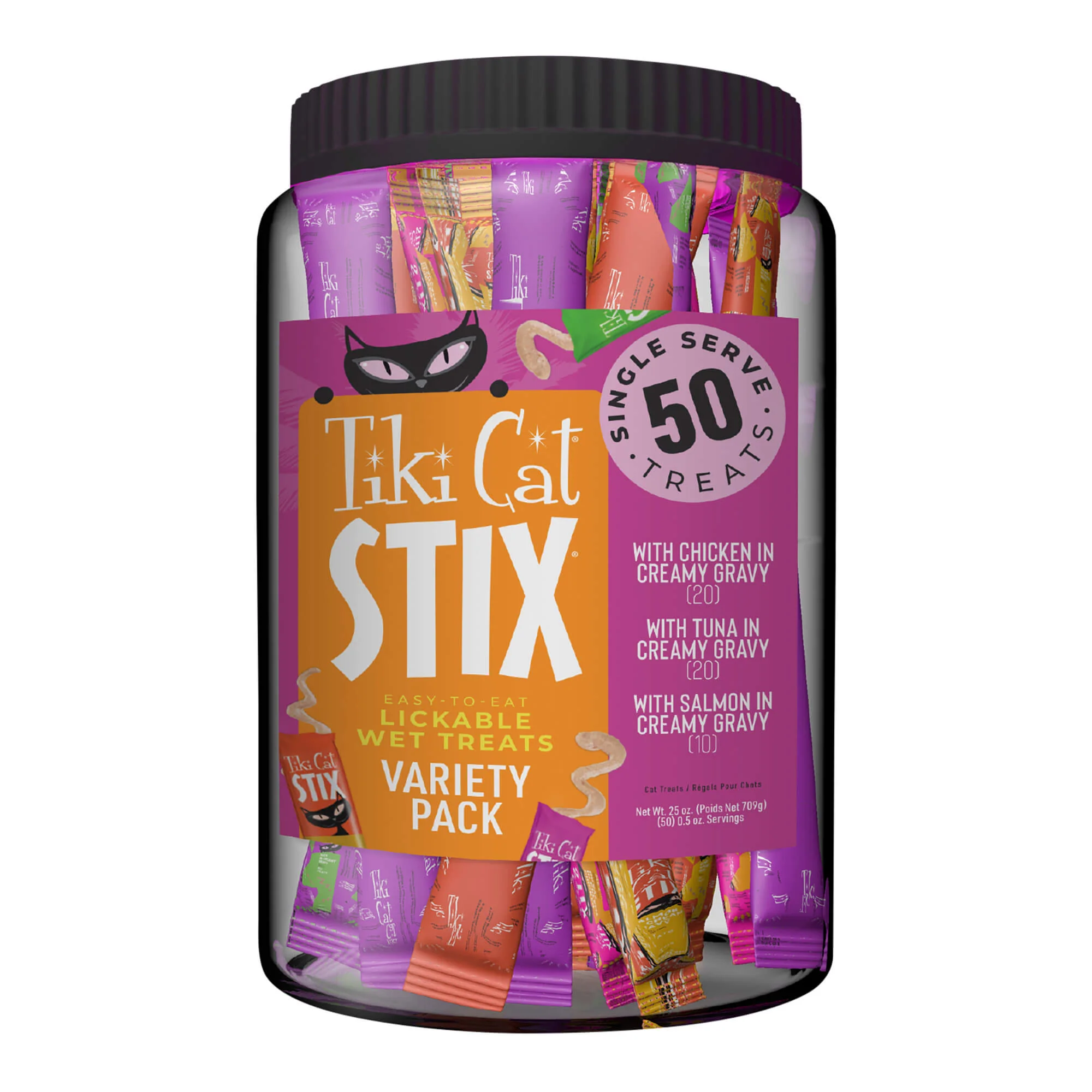 Tiki Cat Stix Wet Cat Treats, Variety Mega Jar, 25 oz, 50 ct - Pet's Shop